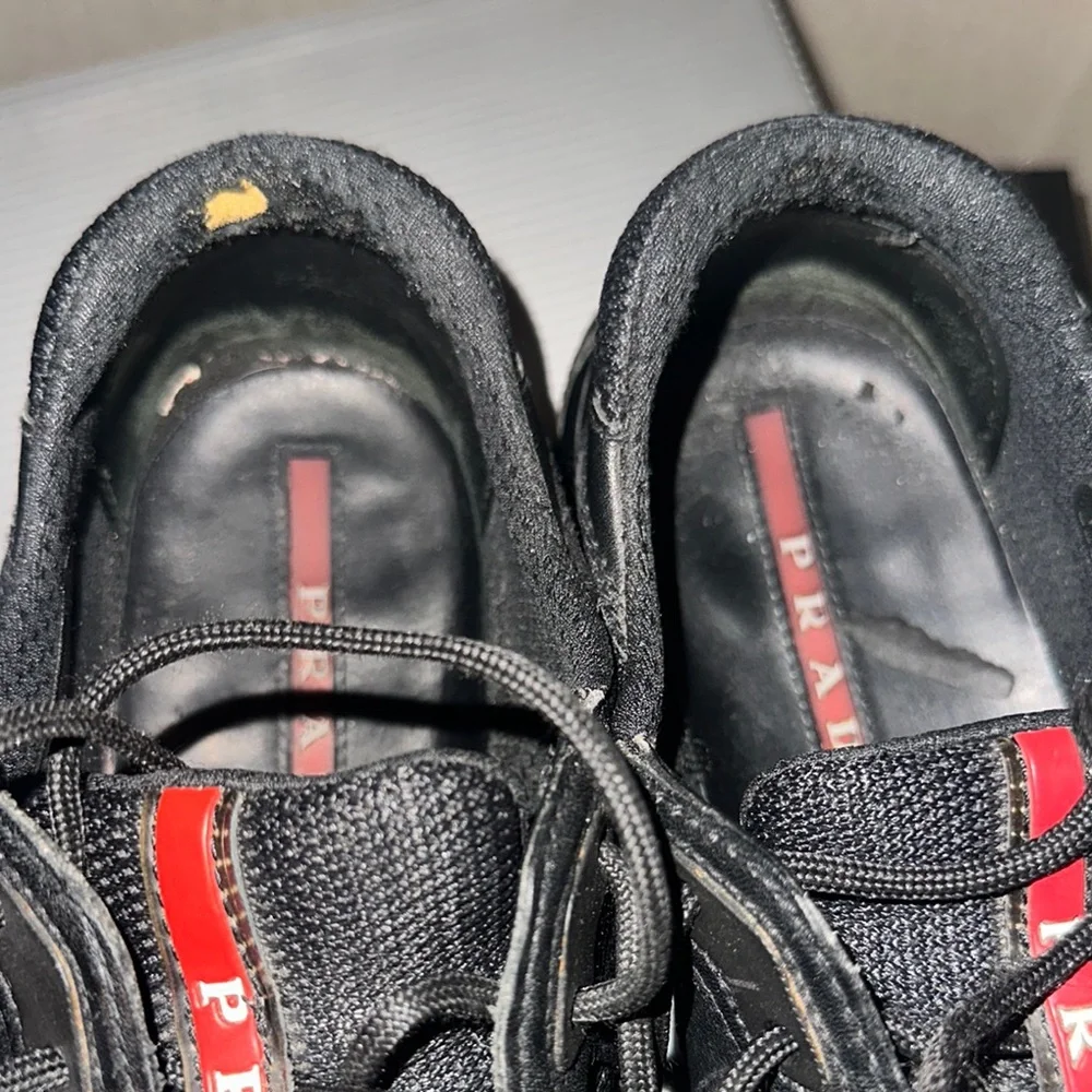 Prada Black Sneakers with Red Logo Tape - Picture 7 of 9